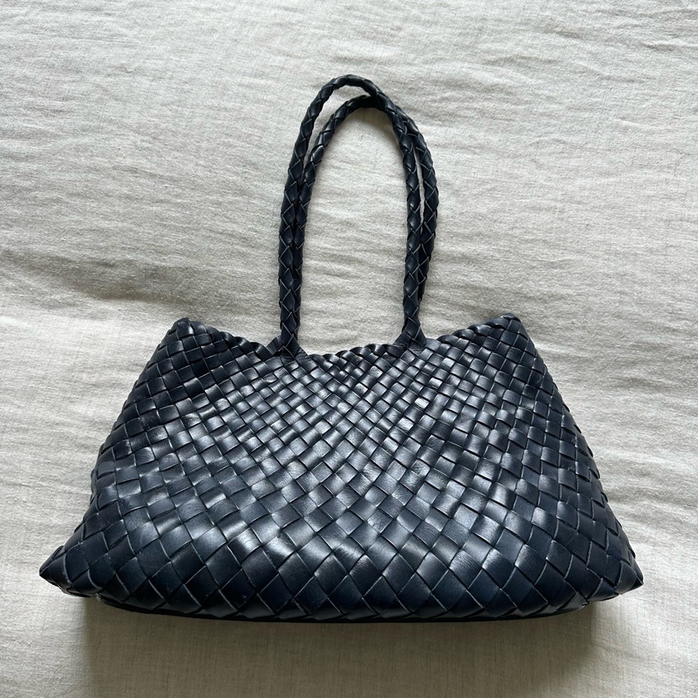 Hand woven leather tote